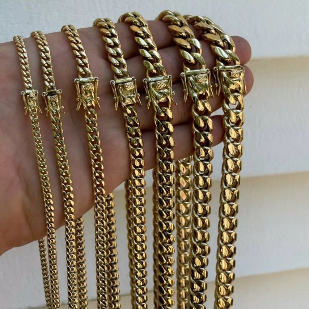 New 14K Gold Plated Stainless Steel Stamped Miami Cuban Chain - ALL SIZES Avail - Picture 2 of 7